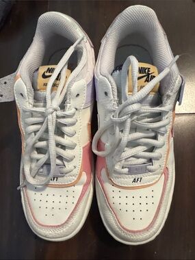 Nike Air Force 1 Low White Sneakers with Pink, Lavender & Peach Accents